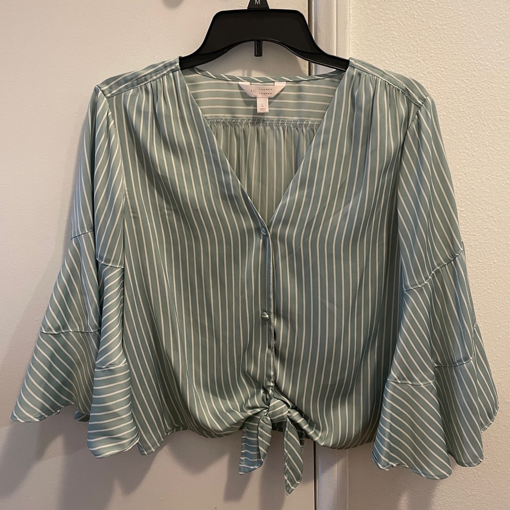 Light blue/green stripped top